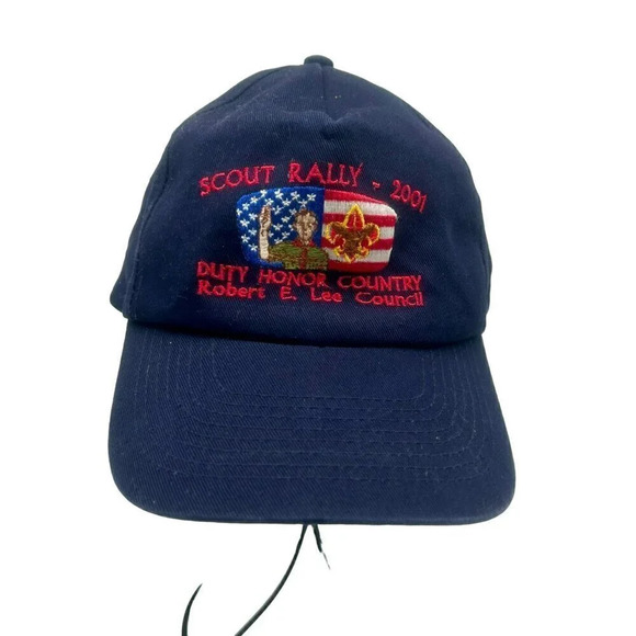 Vintage Y2K Boy Scout Rally Hat Robert E Lee Council Adjustable USA Navy Blue - Picture 1 of 7